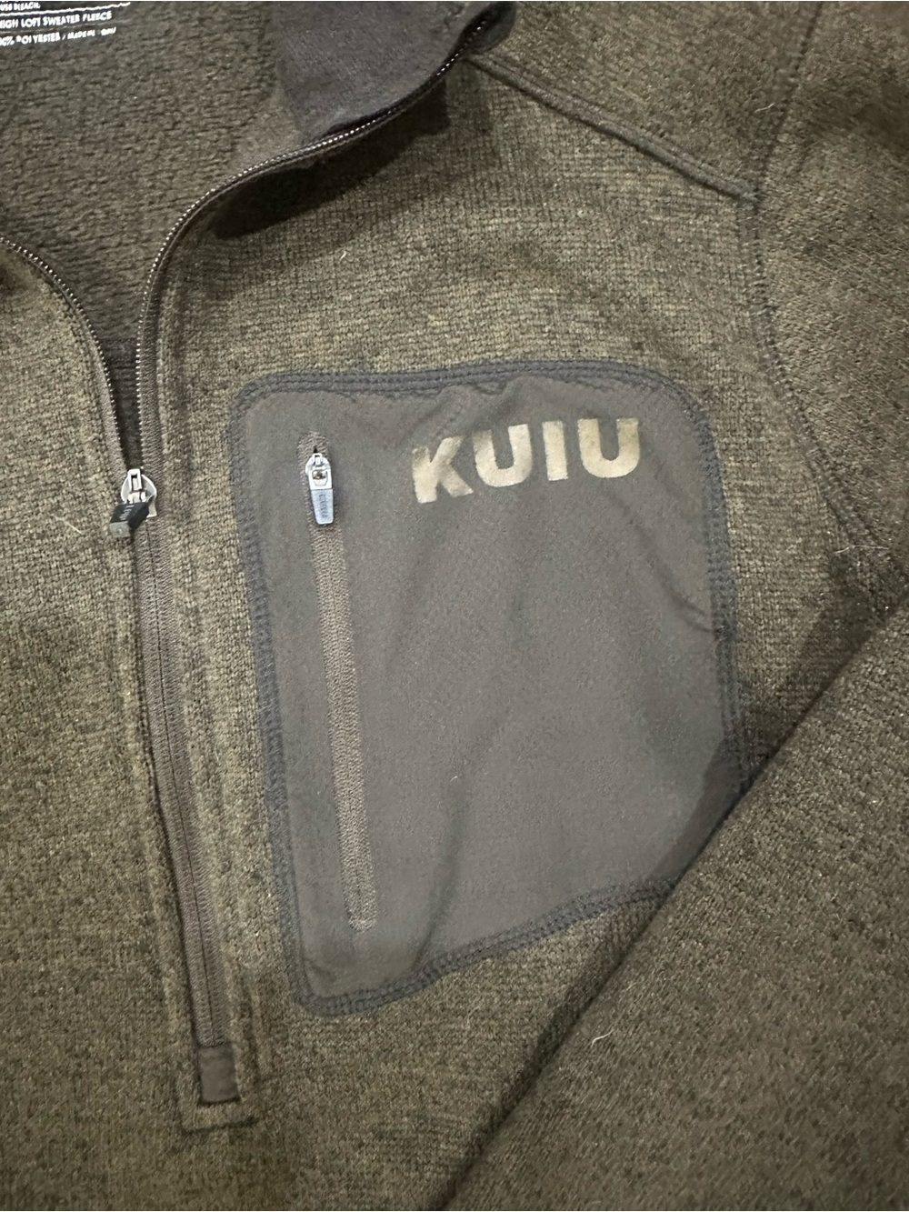 KUIU Men's Dark Olive Half-Zip Pullover with Chest Pocket - Picture 3 of 3